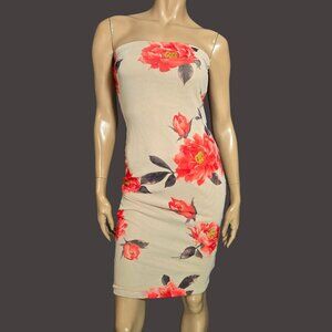 Vintage Y2K GUESS Mesh Tube Dress Size S Beige Floral Strapless Stretch
